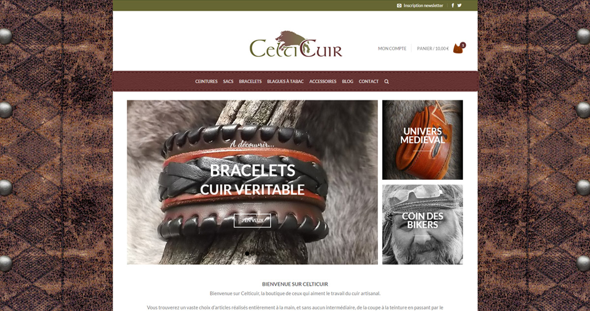 Site web Celticuir.fr - spécialiste du cuir artisanale